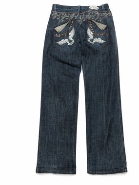 Mens Raw Blue Eagle Jeans Bootcut Studded Embroidered Biker Y2K